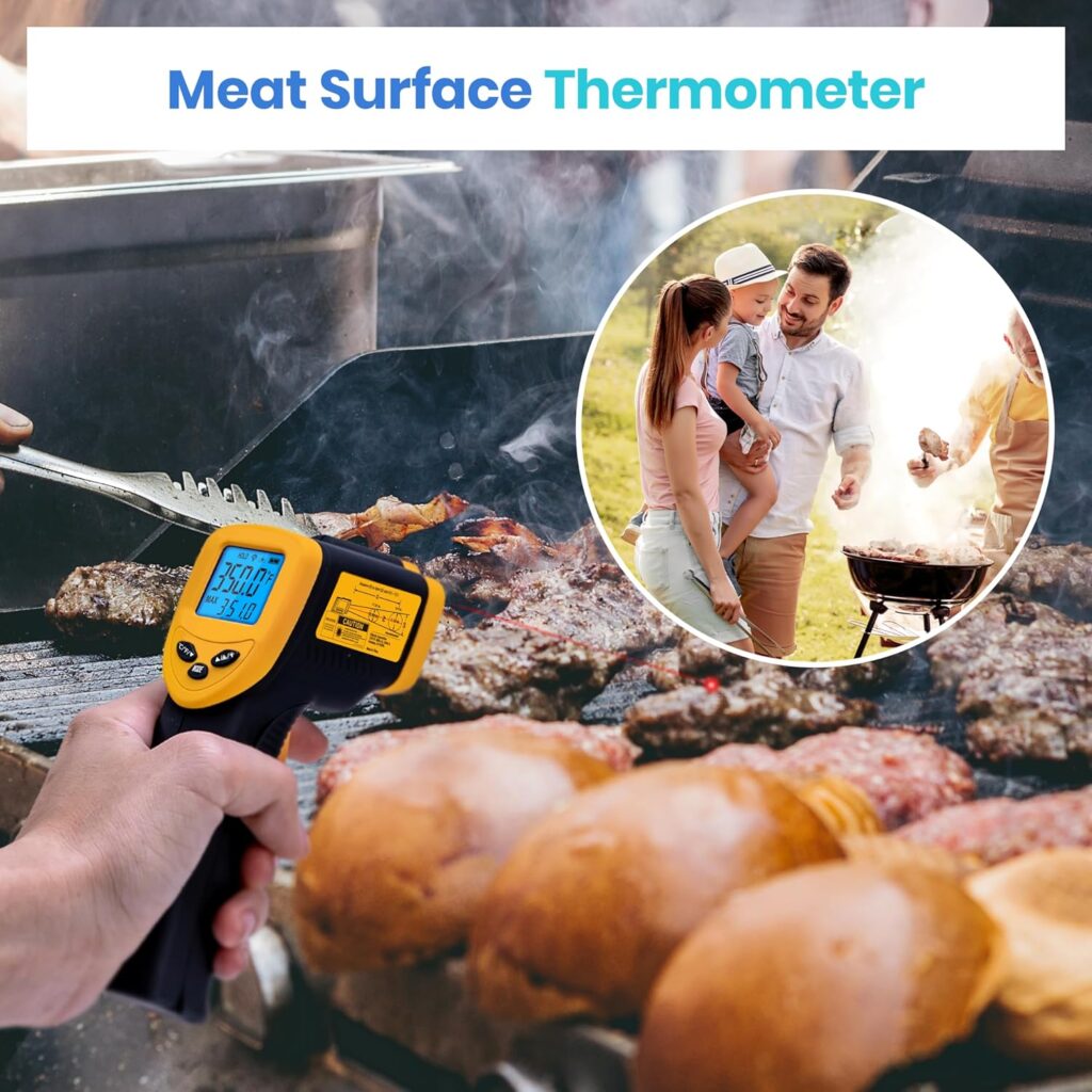 Etekcity Infrared Thermometer Laser Temperature Gun 774, Meat Food Candy Oven Thermometer for Griddle Accessories, Heat Gun for Cooking Refrigerator Tools, Adjustable Emissivity  Max Measure, Yellow