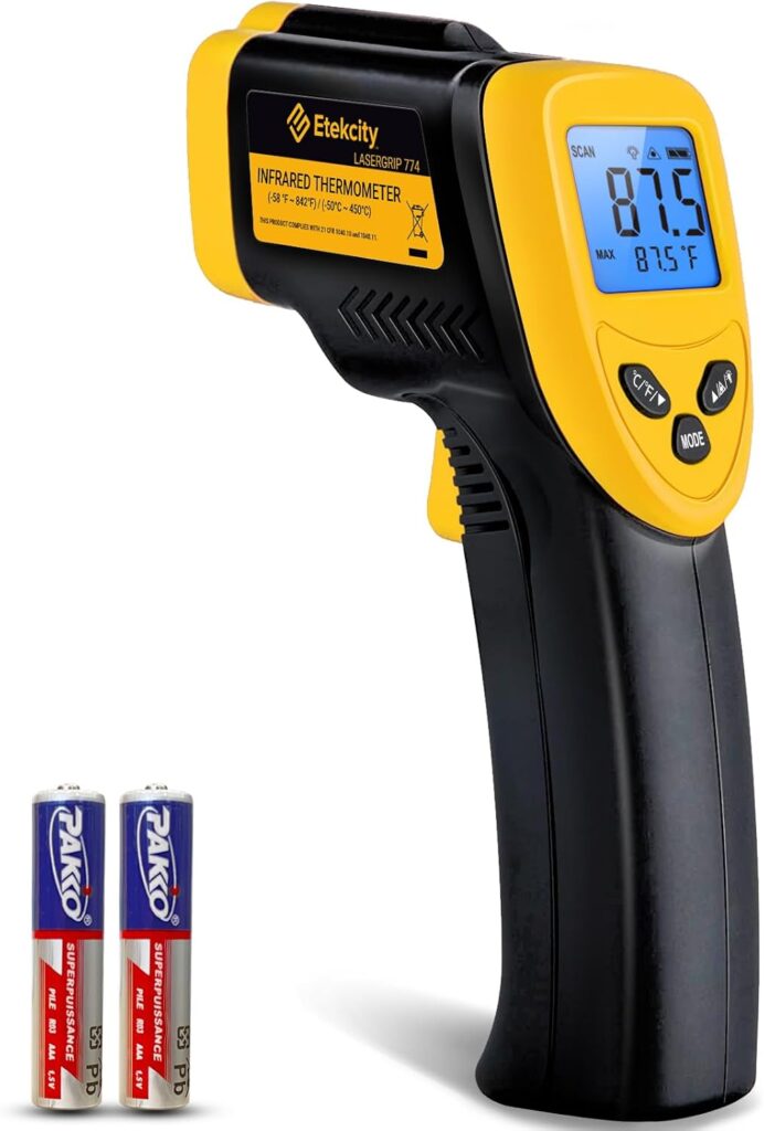 Etekcity Infrared Thermometer Laser Temperature Gun 774, Meat Food Candy Oven Thermometer for Griddle Accessories, Heat Gun for Cooking Refrigerator Tools, Adjustable Emissivity  Max Measure, Yellow