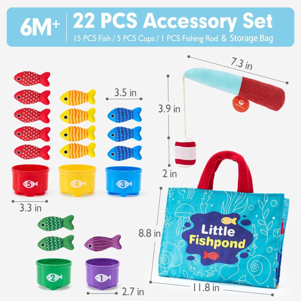 hahaland Montessori Toys for Year Old Boy Girl Birthday Gift - in Cloth Fishing Game Toddler Toys with Stacking Cups - Number Counting, Color Sorting Learning