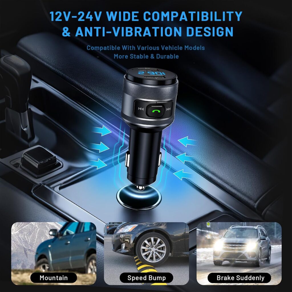 IMDEN Bluetooth 6.0 FM Transmitter for Car, MP3 Music Player Wireless Radio Adapter Kit with QC 3.0 Fast Charger, Hands-Free Calling, Supports USB Drive for 12V/24V Vehicles IMDEN Bluetooth 6.0 FM Transmitter for Car, MP3 Music Player Wireless Radio Adapter Kit with QC 3.0 Fast Charger, Hands-Free Calling, Supports USB Drive for 12V/24V Vehicles