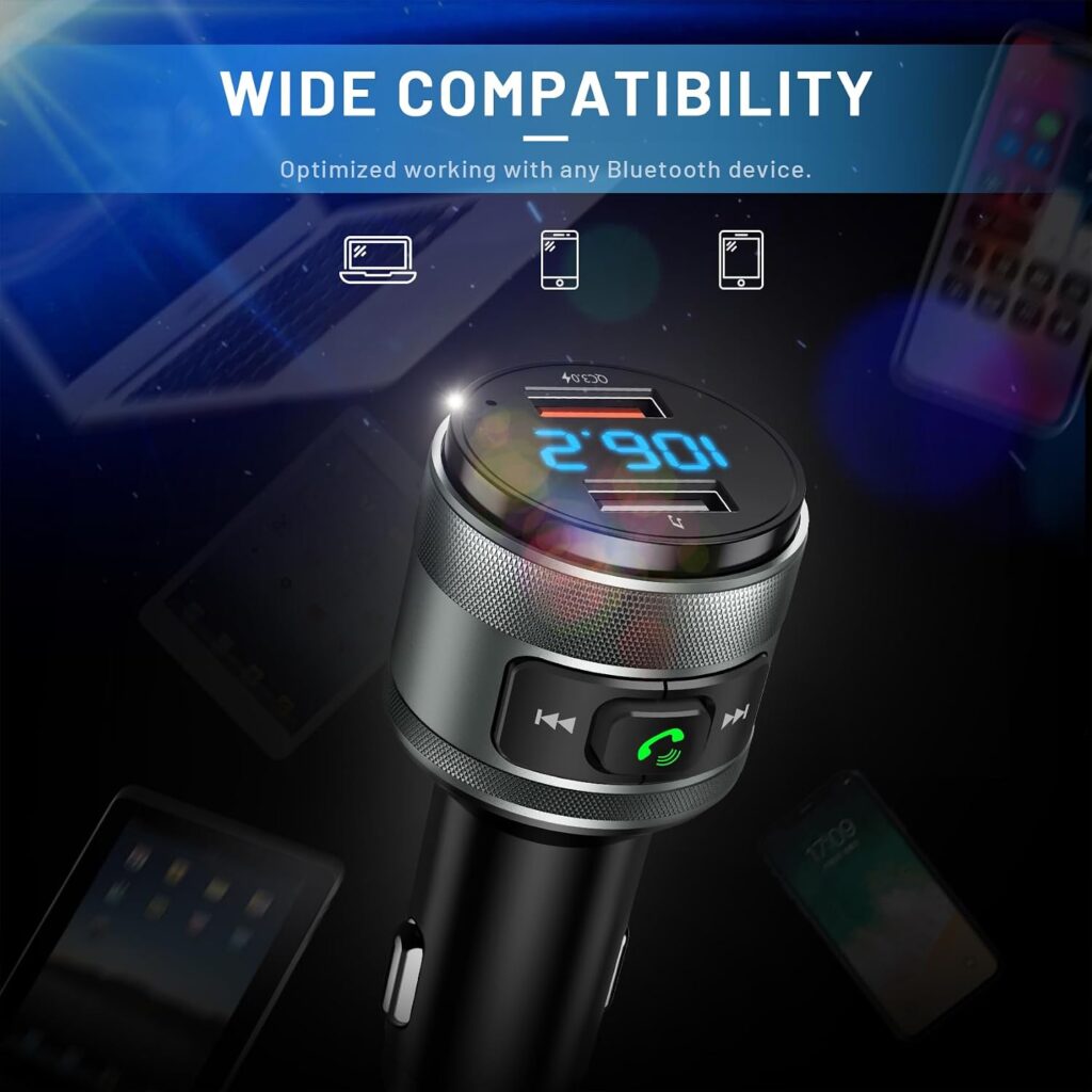 IMDEN Bluetooth 6.0 FM Transmitter for Car, MP3 Music Player Wireless Radio Adapter Kit with QC 3.0 Fast Charger, Hands-Free Calling, Supports USB Drive for 12V/24V Vehicles IMDEN Bluetooth 6.0 FM Transmitter for Car, MP3 Music Player Wireless Radio Adapter Kit with QC 3.0 Fast Charger, Hands-Free Calling, Supports USB Drive for 12V/24V Vehicles