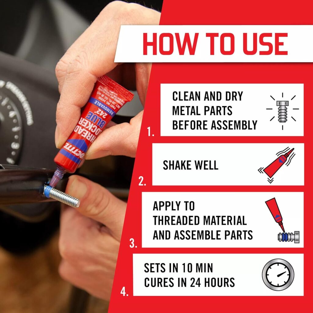 Loctite Threadlocker Blue - Removable Thread Lock Glue for Nuts, Bolts,  Fasteners, Medium Strength Screw Glue to Prevent Loosening  Corrosion - ml, Pack