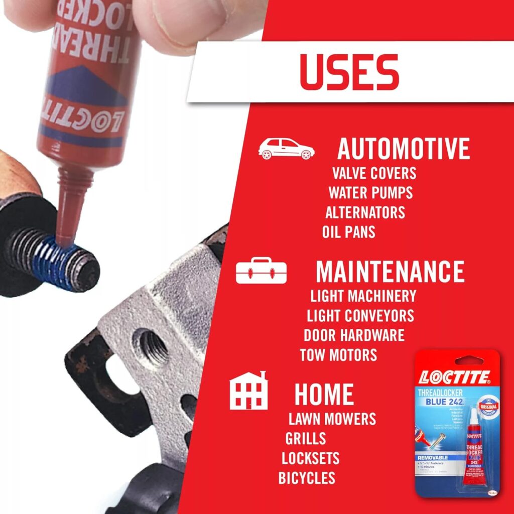 Loctite Threadlocker Blue - Removable Thread Lock Glue for Nuts, Bolts,  Fasteners, Medium Strength Screw Glue to Prevent Loosening  Corrosion - ml, Pack