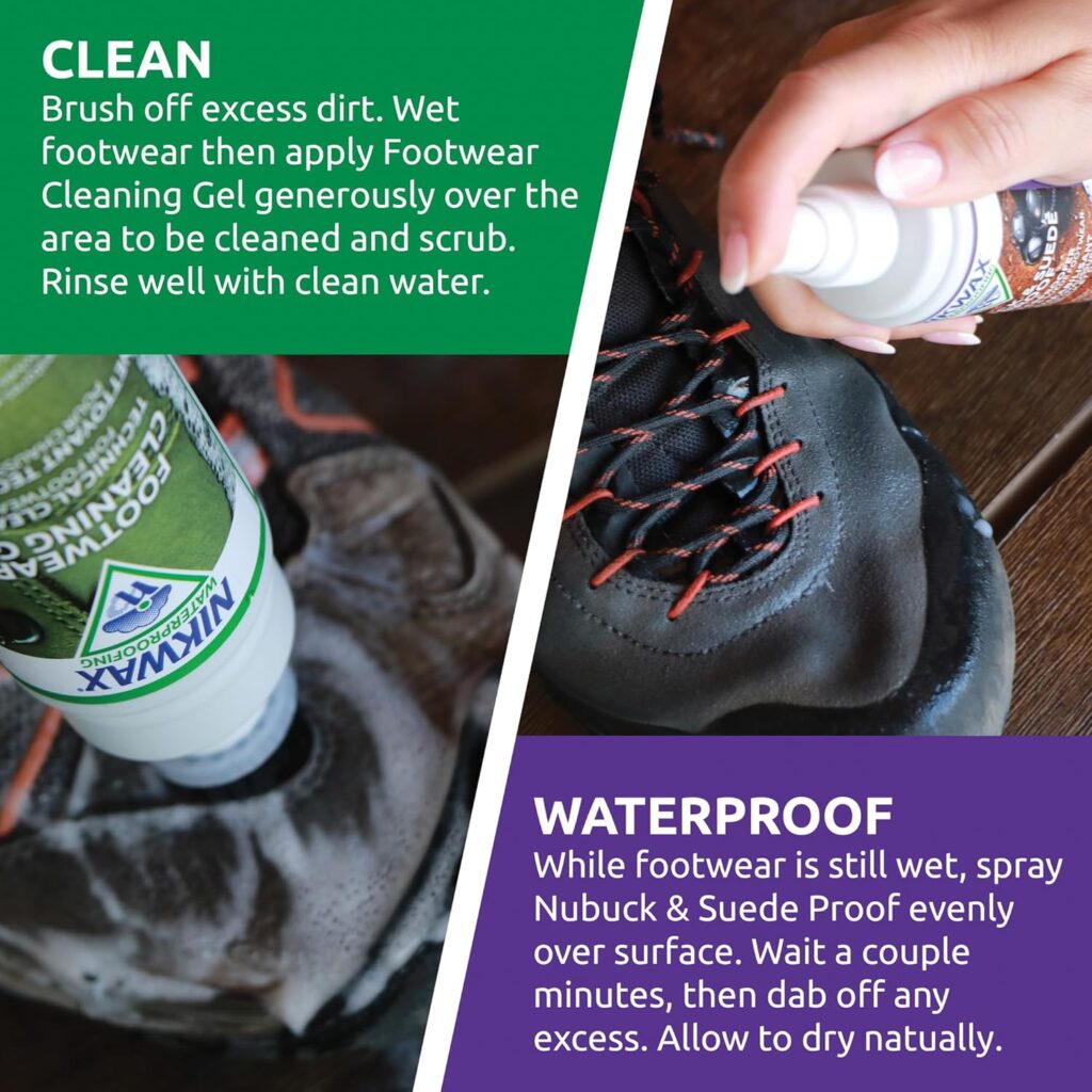 Nikwax Nubuck Suede Proof, 125ml, Spray-On Waterproofing Restores DWR Water Repellency in Textured Leather Footwear, Shoe Boot Care and Rain Protection Nikwax Nubuck Suede Proof, 125ml, Spray-On Waterproofing Restores DWR Water Repellency in Textured Leather Footwear, Shoe Boot Care and Rain Protection