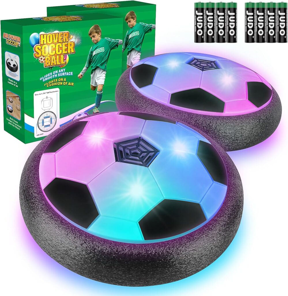 Ocditikl Pack Hover Soccer Ball with Pcs Batteries, Air Floating Soccer Toy with LED Lights  Foam Bumper, Indoor Games for Kids 4-8-12, Birthday Toys for Year Old Boys Girls