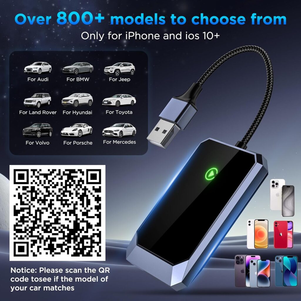 Wireless Carplay Adapter, Converts Wired to Wireless carplay Adapter for iPhone, Wireless Control Plug  Play Carplay for Cars from  for Apple iPhone iOS 10+
