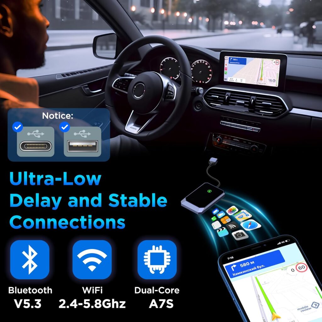 Wireless Carplay Adapter, Converts Wired to Wireless carplay Adapter for iPhone, Wireless Control Plug  Play Carplay for Cars from  for Apple iPhone iOS 10+
